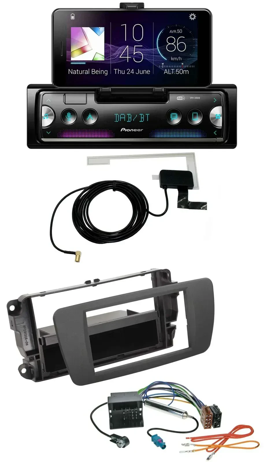 Автомагнитола Pioneer DAB, Bluetooth, MP3, USB для Seat Ibiza (с 2012), цвет серый (Tuam Grey)