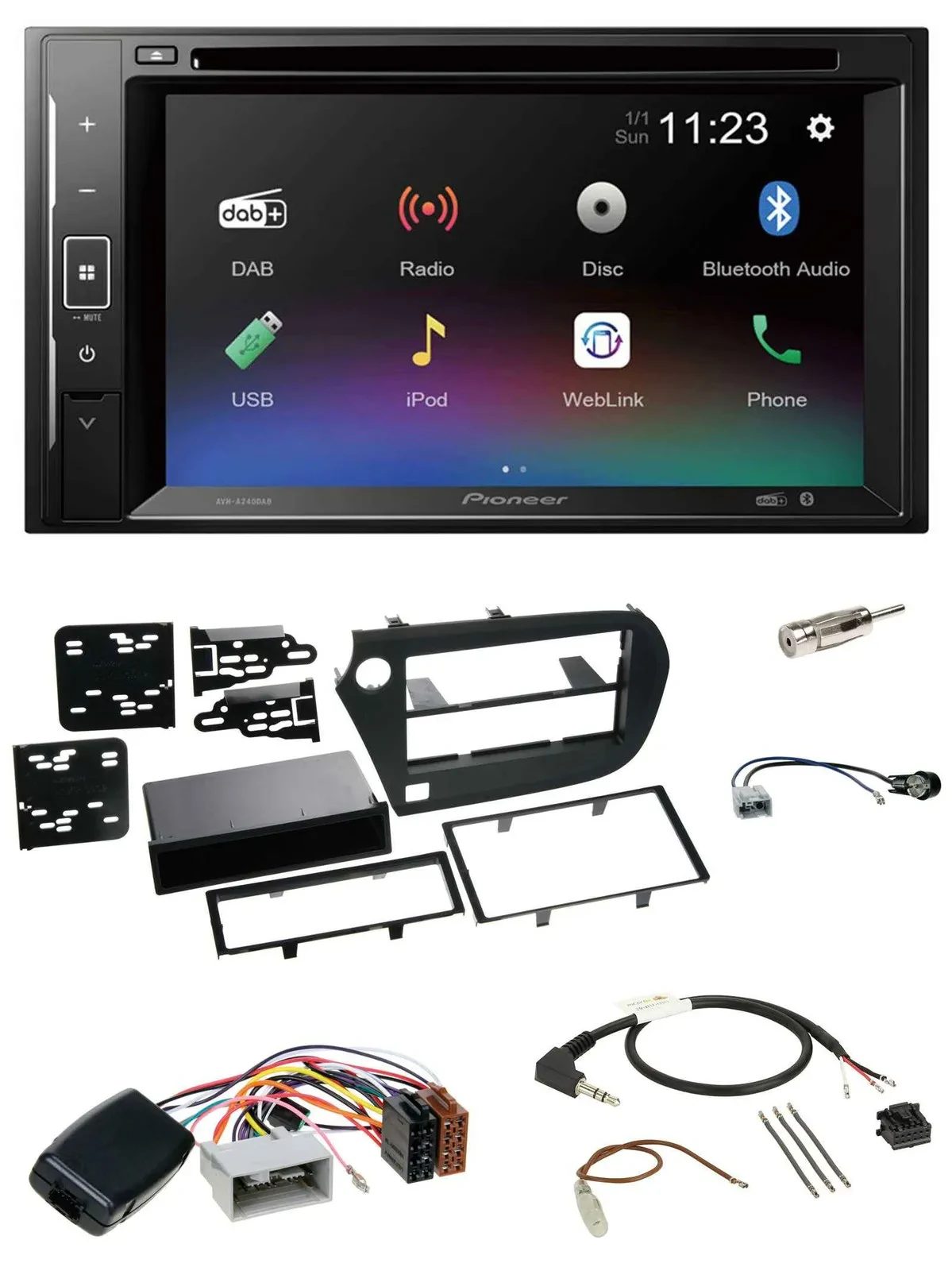 Pioneer Bluetooth Lenkrad USB 2DIN DAB DVD Autoradio für Honda Insight ZE2 2009-