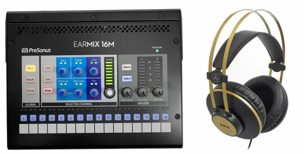 PRESONUS EarMix 16M 16x2 16-Channel AVB Personal Monitor Mixer+AKG Headphones