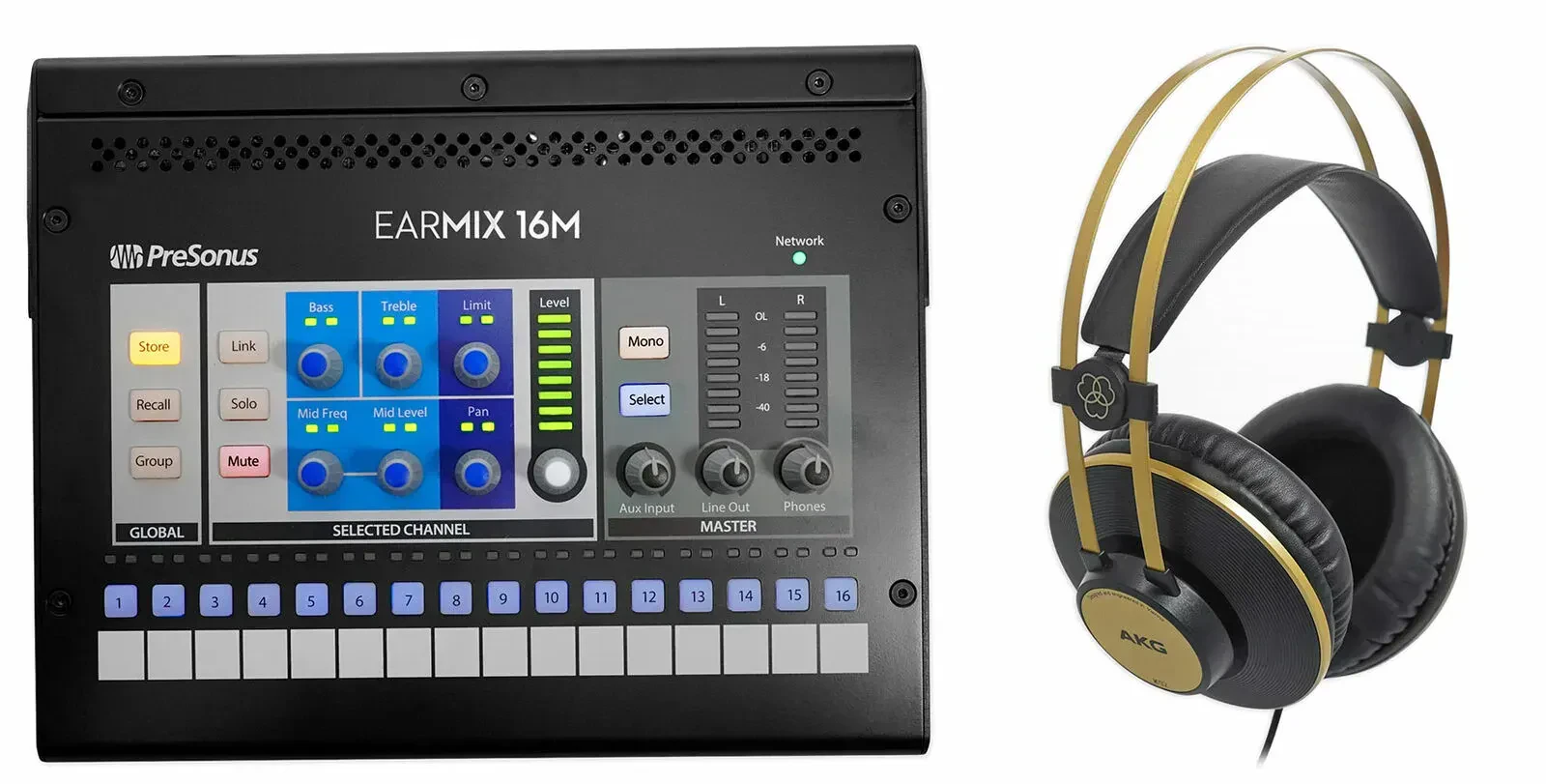 Цифровой микшер PreSonus EarMix 16M 16x2, AVB (набор, с наушниками AKG)
