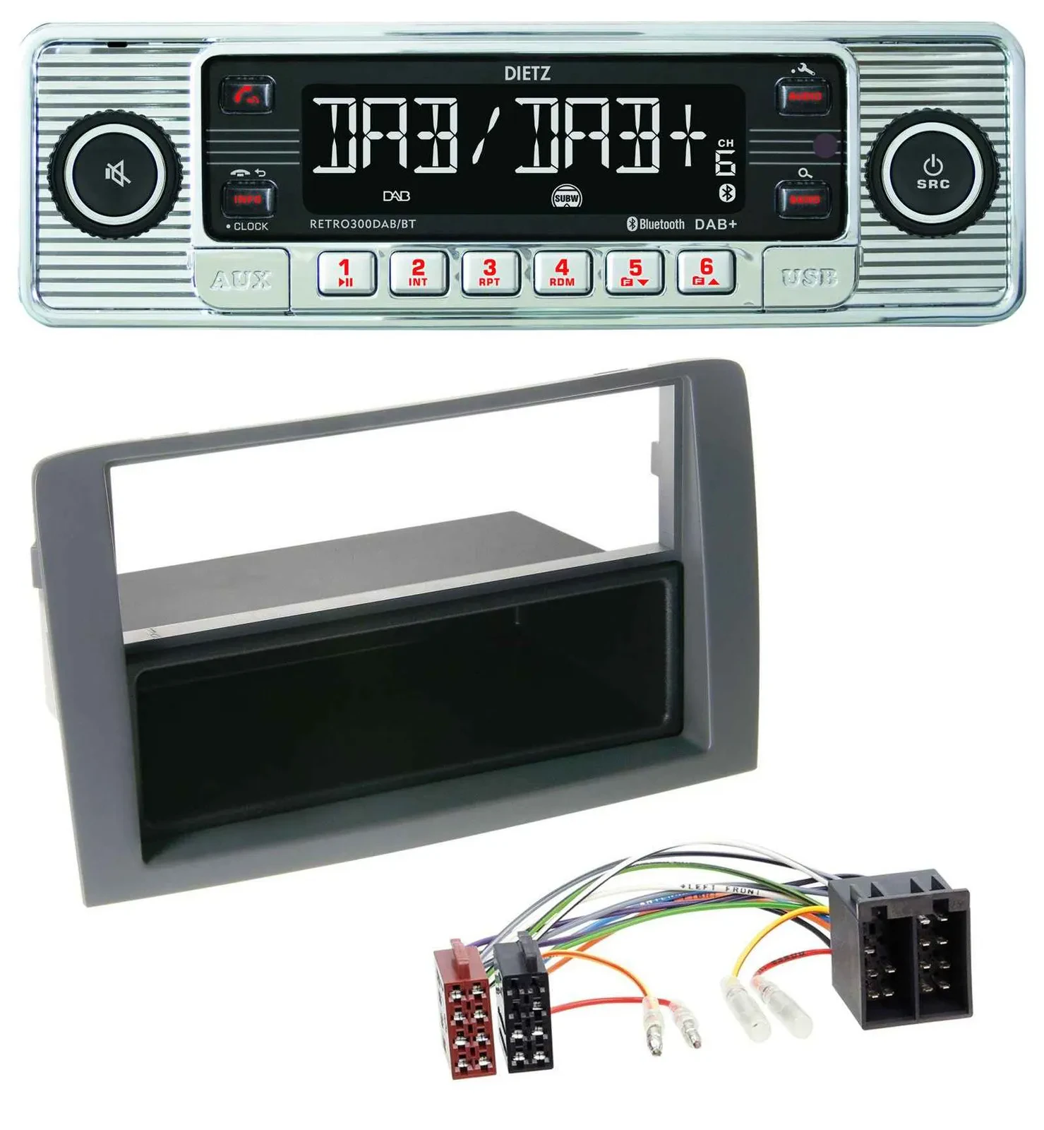 Dietz Bluetooth MP3 DAB USB Autoradio für Fiat Idea (350, 03-11) - grau