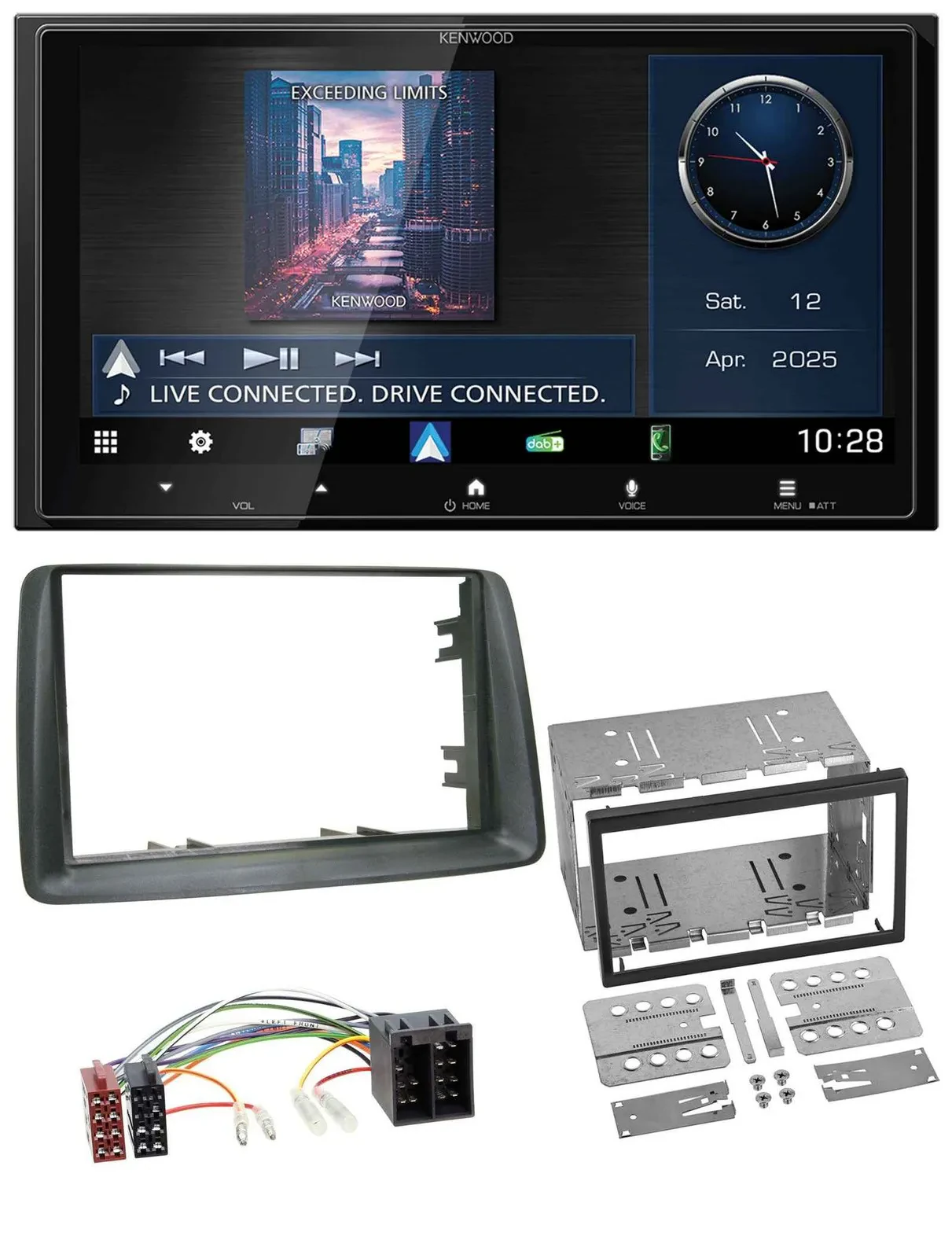 Автомагнитола Kenwood 2-DIN Bluetooth USB DAB MP3 для Fiat Panda 2003–2012 серый