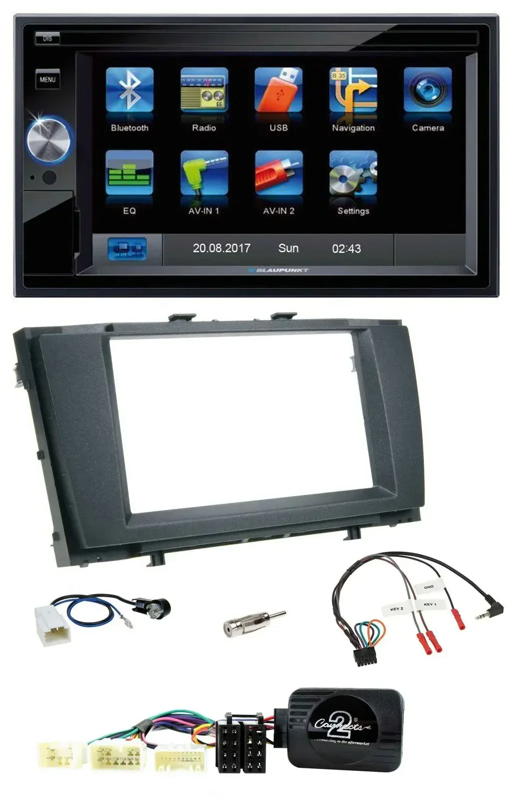 Blaupunkt 2DIN Bluetooth TMC USB Lenkrad SD Navigation für Toyota Avensis 2009-2