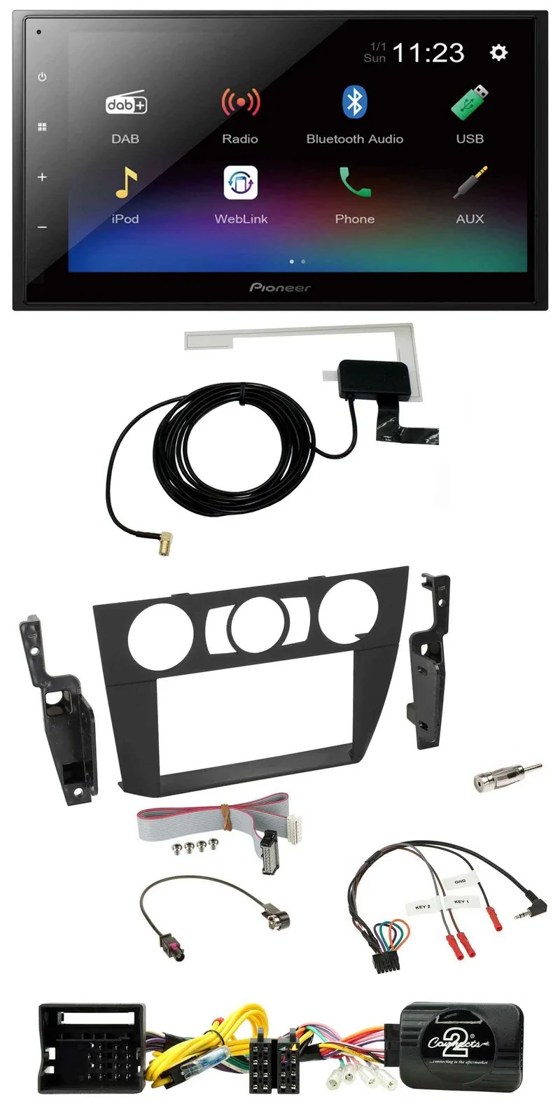 Pioneer DAB Lenkrad Bluetooth 2DIN USB Autoradio für BMW 3-er 2005-2013 man. Kli