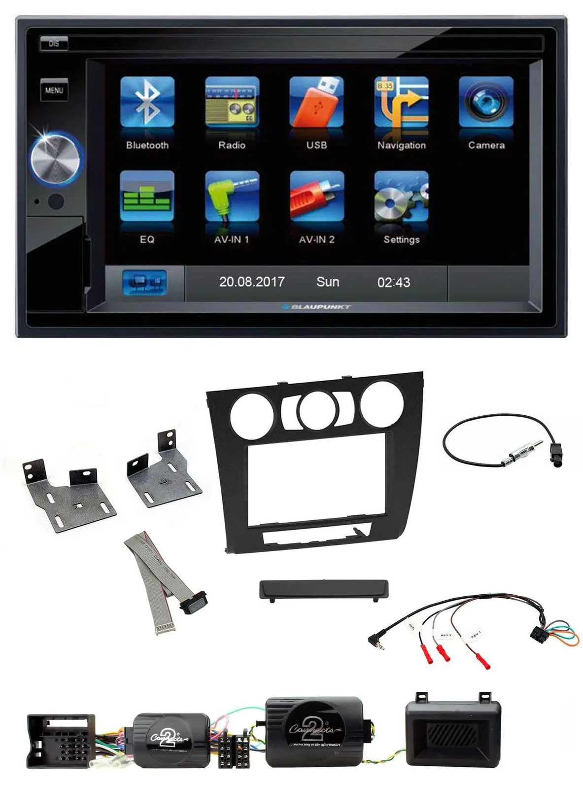 Blaupunkt Lenkrad USB Bluetooth TMC 2DIN Navigation für BMW 1er PDC man. Klima E