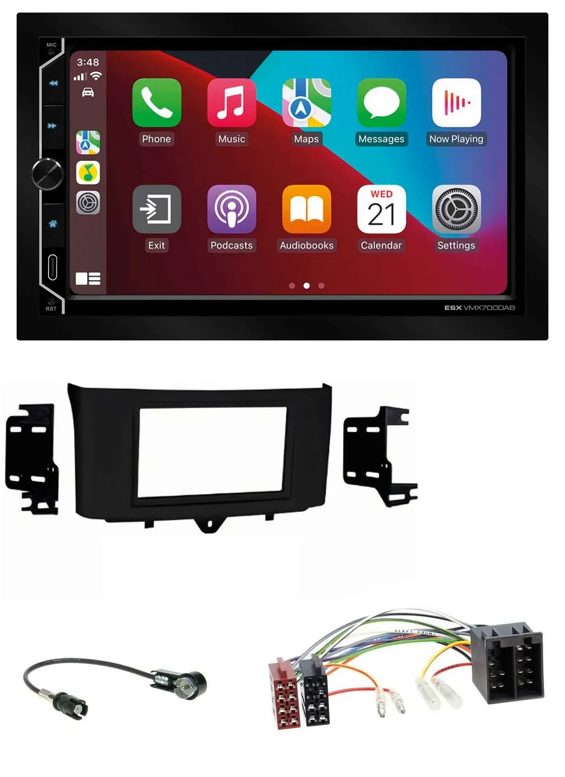 ESX 2DIN DAB USB MP3 Bluetooth Autoradio für Smart ForTwo 10-15 ISO Profiversion