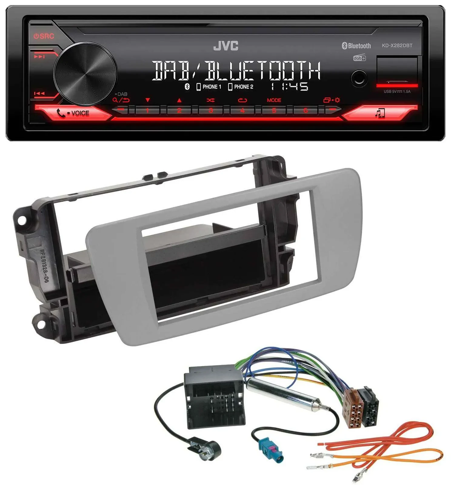 Автомагнитола для Seat Ibiza (с 2008) JVC Bluetooth, USB, DAB, MP3, серый