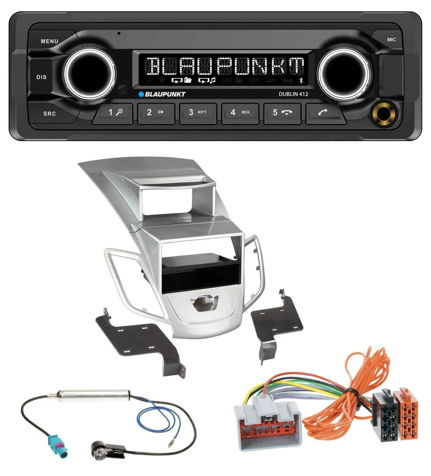 Blaupunkt MP3 Bluetooth USB AUX Autoradio für Ford Fiesta Display 08-10 silber