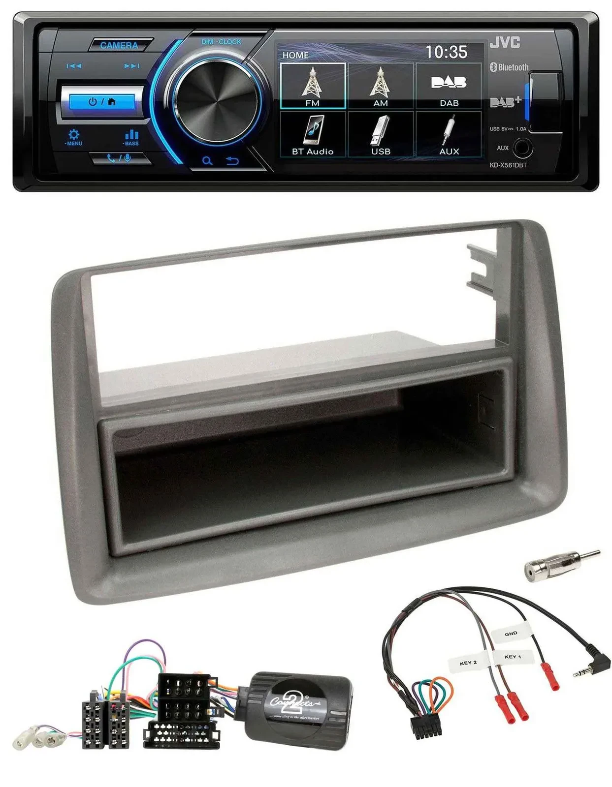 JVC Bluetooth Lenkrad USB DAB Autoradio für Fiat Panda 169 2007-2012 grau