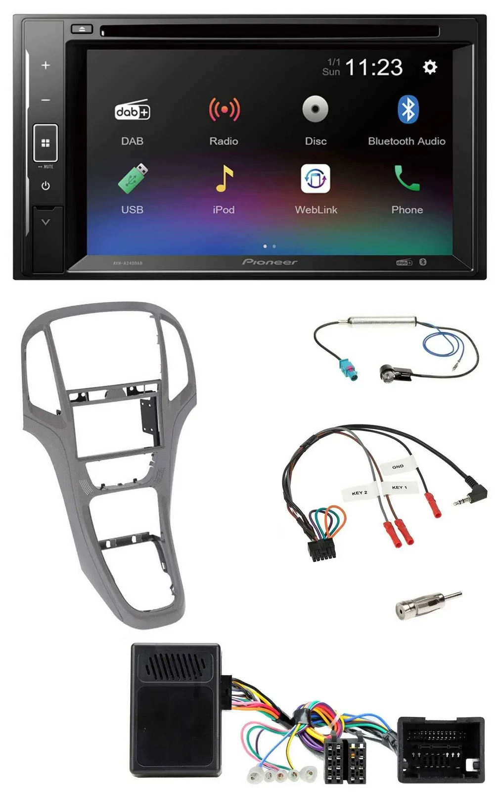 Pioneer Bluetooth Lenkrad USB 2DIN DAB DVD Autoradio für Opel Astra J ab 2009 Ti