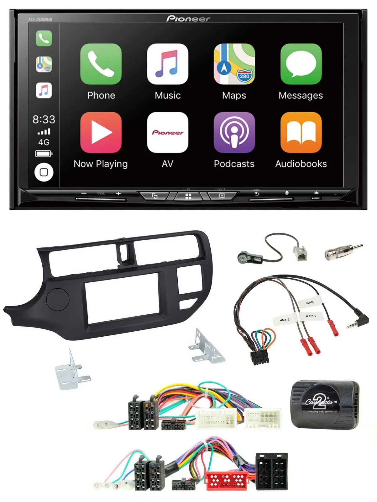 Pioneer 2DIN Lenkrad USB DAB DVD Bluetooth Autoradio für Kia Rio UB 11-15 schwar