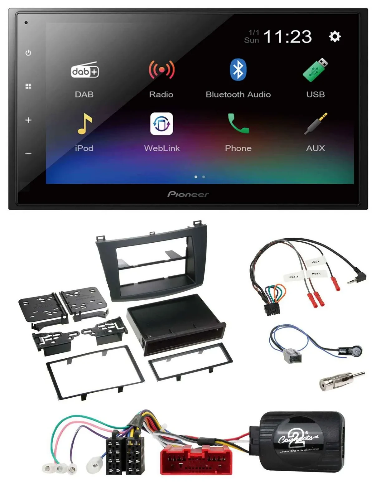 Автомагнитола для Mazda 3 Pioneer 2-DIN USB Bluetooth DAB с поддержкой кнопок на руле (аналоговая)