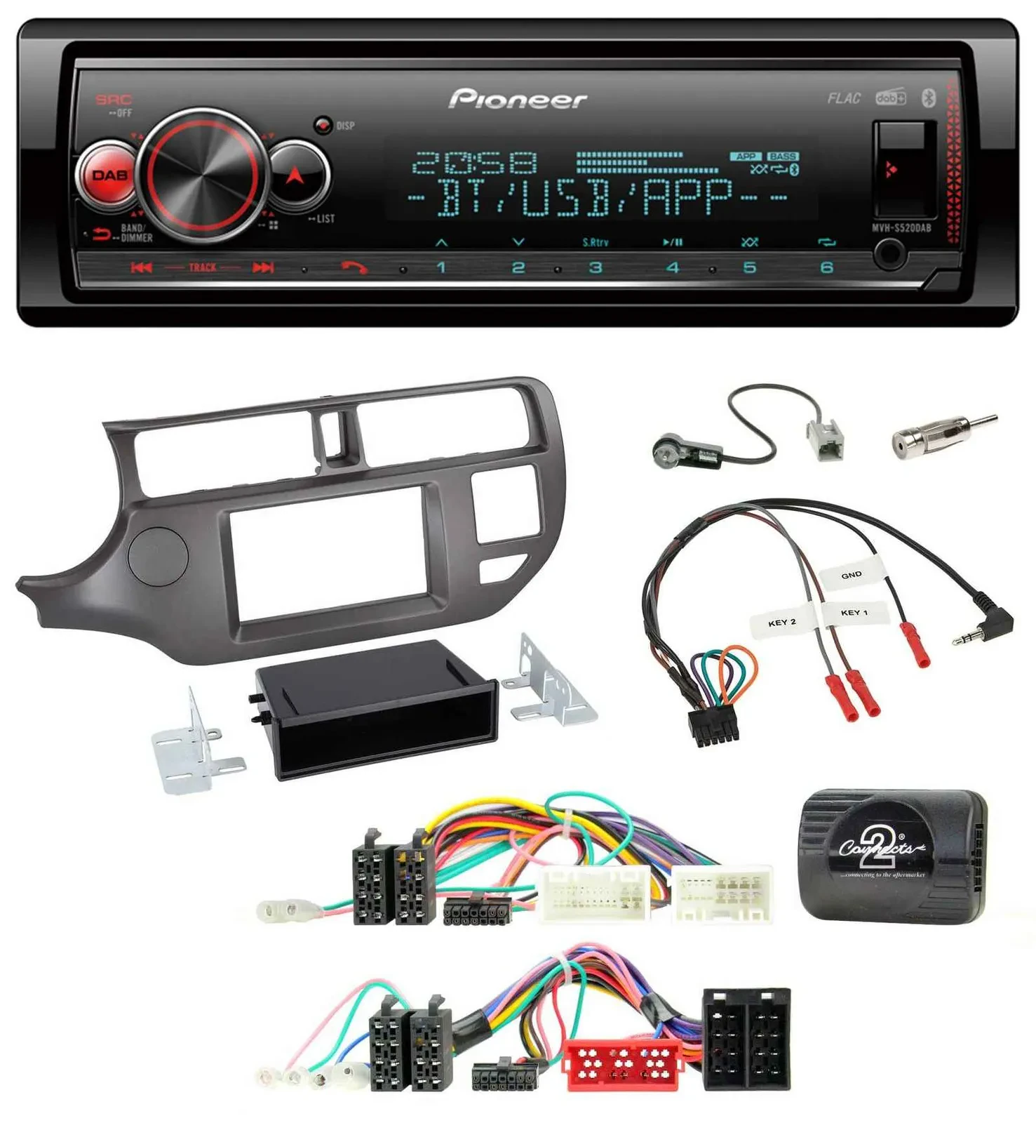 Автомагнитола Pioneer Bluetooth, USB, DAB для Kia Rio UB (2011–2015), антрацит