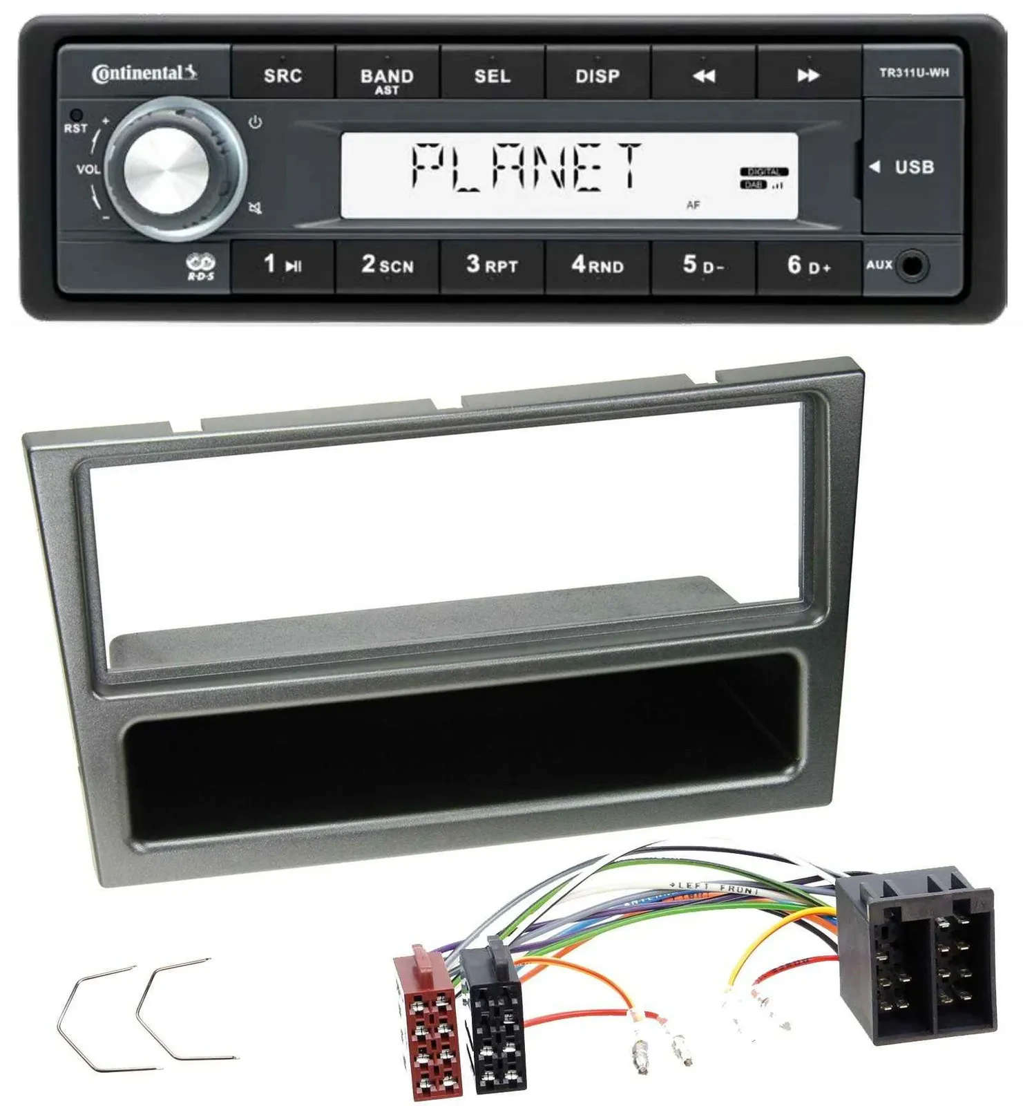 Автомагнитола для Opel Corsa C Continental 1-DIN USB, AUX, MP3, ISO, алюминий (2000–2004)
