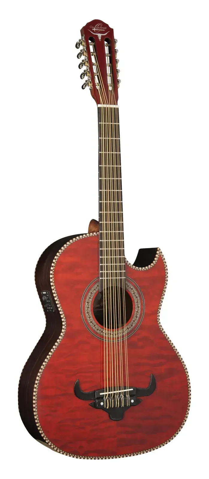Oscar Schmidt OH32SEQTR Acoustic Electric Bajo Quinto with Bag, Quilt Trans Red