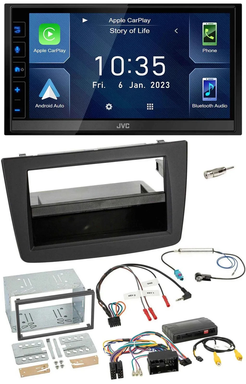 JVC DAB Bluetooth Lenkrad USB 2DIN Autoradio für Alfa Romeo Mito 14-18 Infoadapt