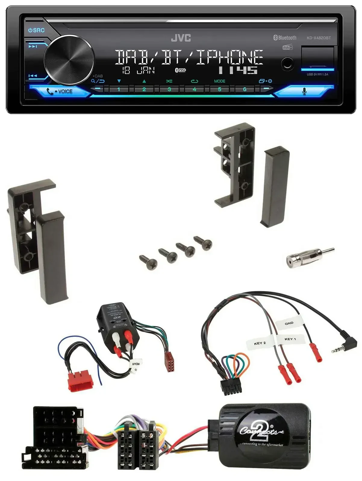 Автомагнитола JVC Bluetooth, DAB, USB для Audi A3/A4/A6 (1999–2000), совместима с BOSE Vollaktiv