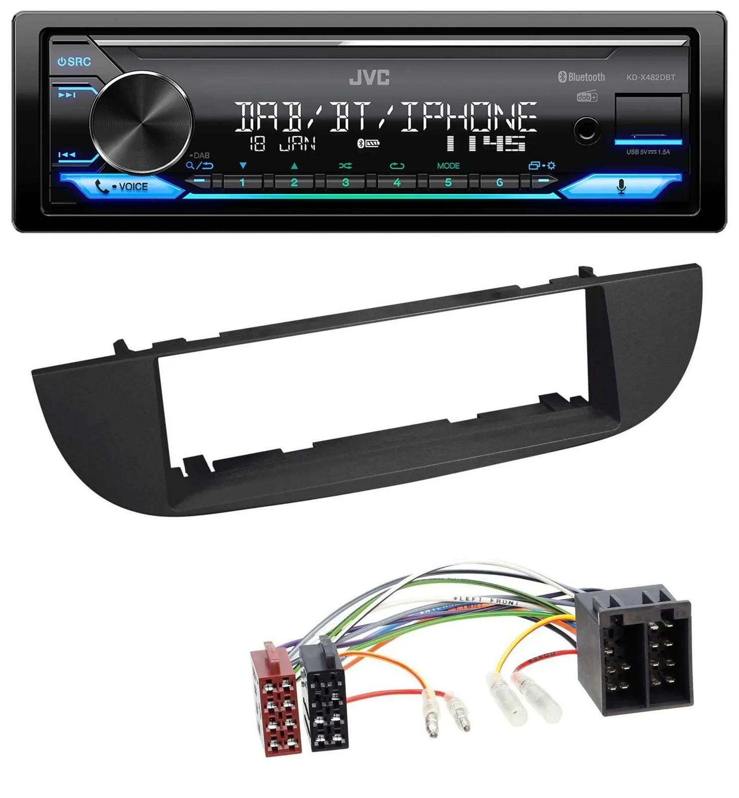 JVC Bluetooth DAB USB MP3 Autoradio für Fiat 500 (ab 2007) - schwarz