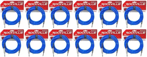 Инструментальный кабель Rockville RCGT20BL Blue 6.1 м (12 штук)