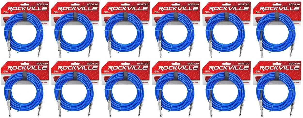 Инструментальный кабель Rockville RCGT20BL Blue 6.1 м (12 штук)