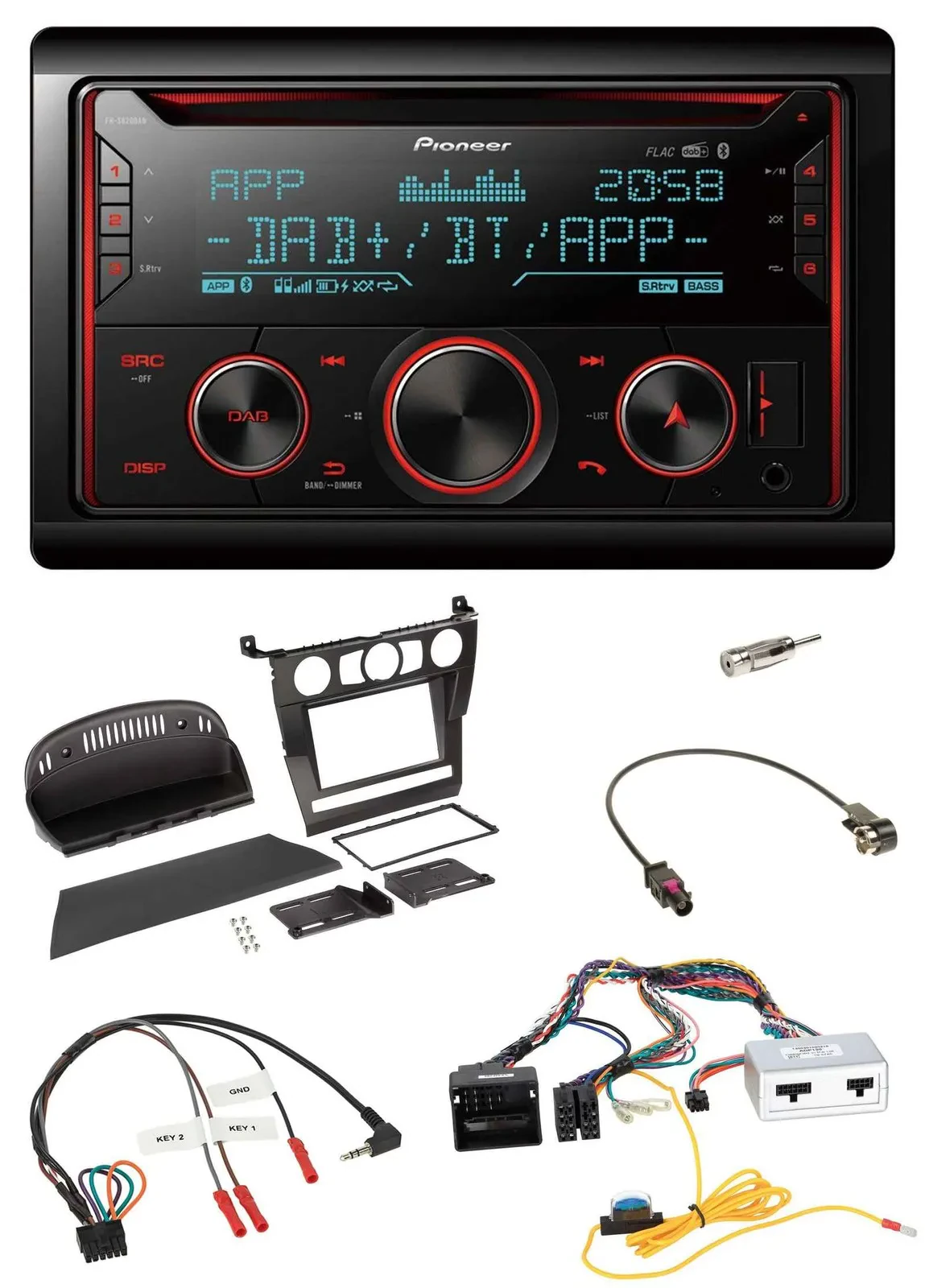 Автомагнитола Pioneer 2DIN DAB Bluetooth USB CD для BMW 5 Series (E60) 2007, совместимая с кнопками на руле, без iDrive