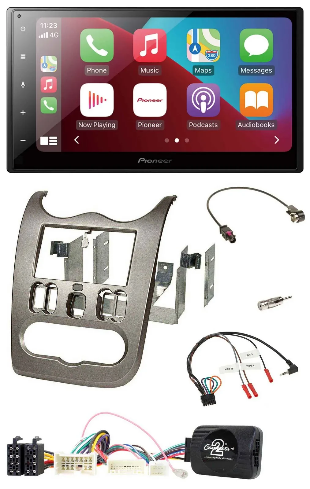 Автомагнитола Pioneer 2 DIN, DAB, Bluetooth, USB, поддержка управления на руле, для Dacia (с 2012), темно-серый