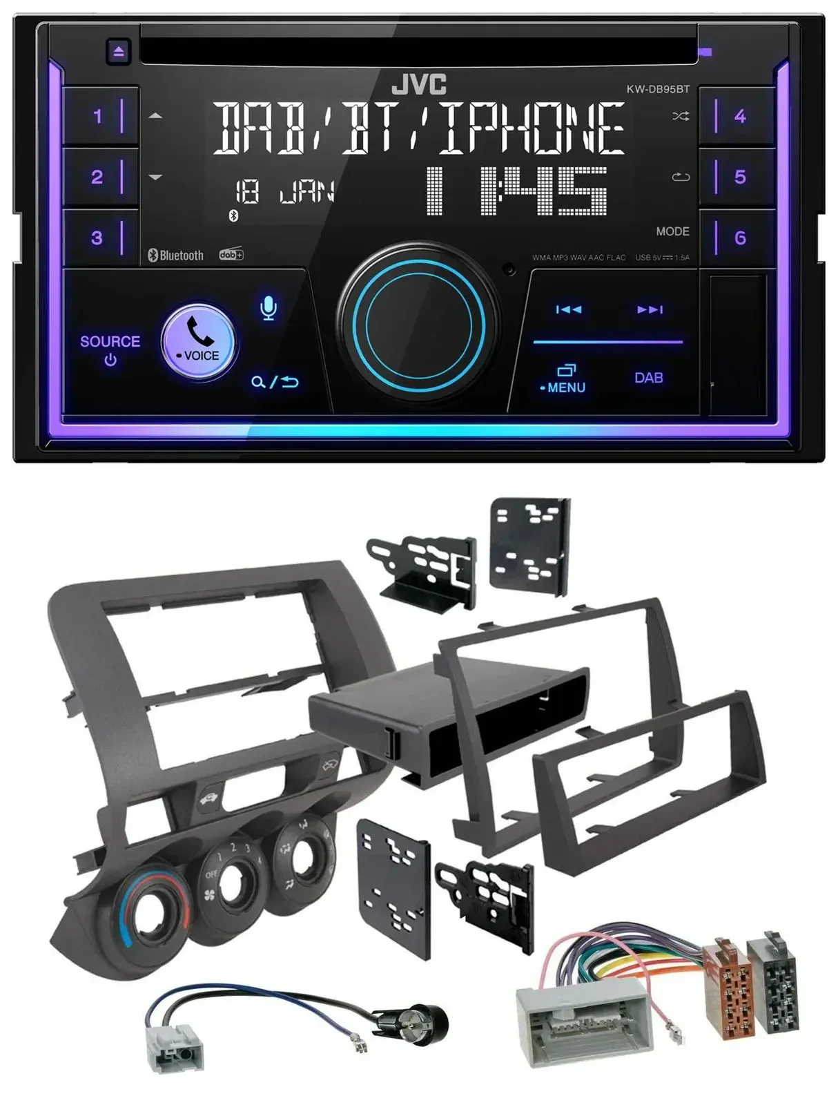 Автомагнитола JVC 2DIN, CD/MP3, USB, Bluetooth, DAB для Honda Fit (2006–2007, US)