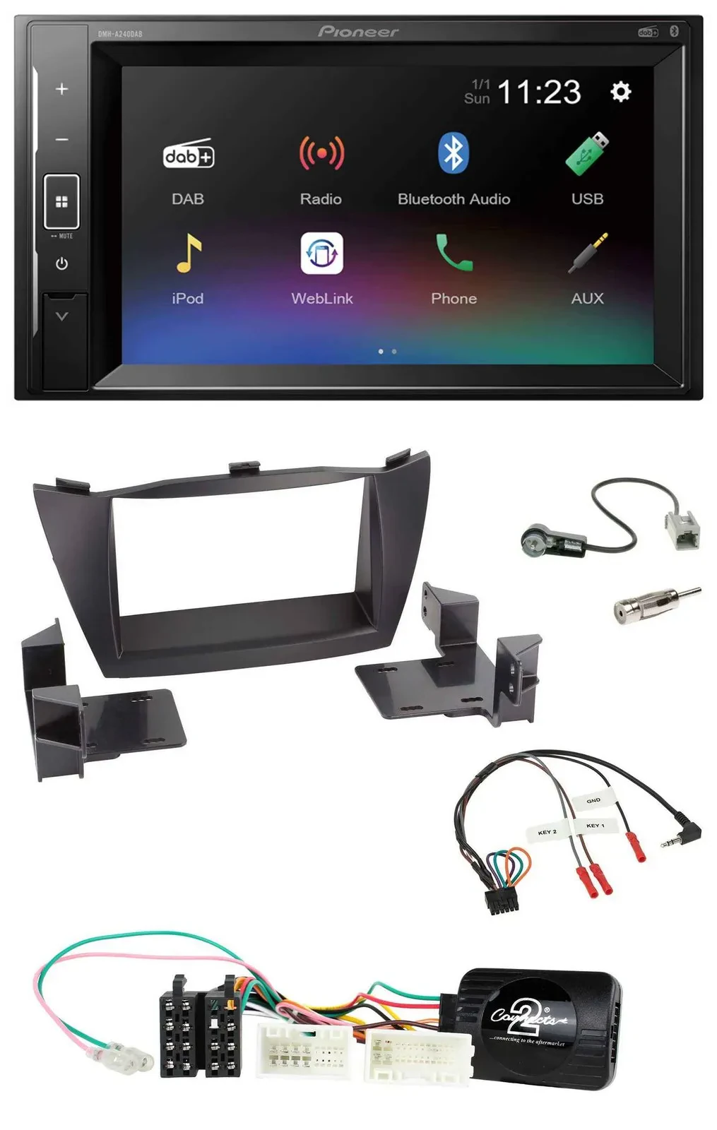 Pioneer DAB Lenkrad 2DIN Bluetooth USB Autoradio für Hyundai ix35 2010-2013 ohne