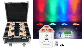 Rockville ROCKWEDGE PACKAGE WHITE (6) Battery Powered Wireless DMX Lights+Case