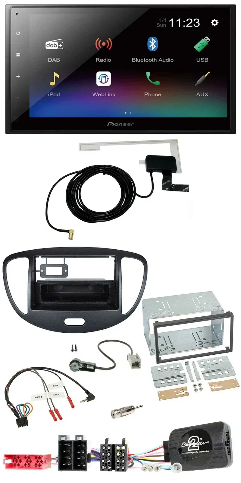 Автомагнитола Pioneer 2-DIN, DAB, Bluetooth, USB, для Hyundai i10 (2009–2013), черный