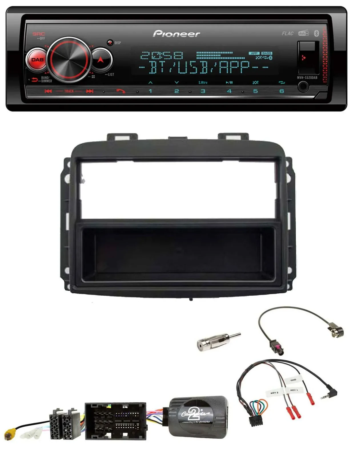 Автомагнитола для Fiat 500L Pioneer Bluetooth, USB, DAB, поддержка кнопок на руле (с 2012)