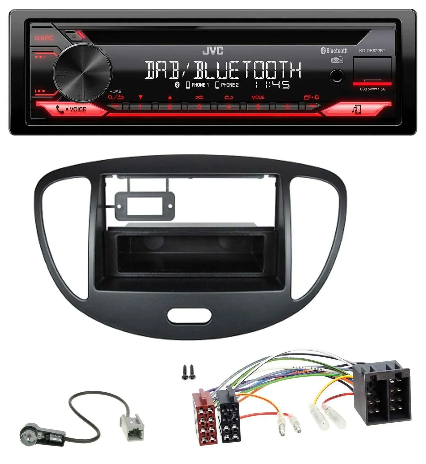 JVC CD DAB USB Bluetooth MP3 Autoradio für Hyundai i10 (2008-2013) schwarz
