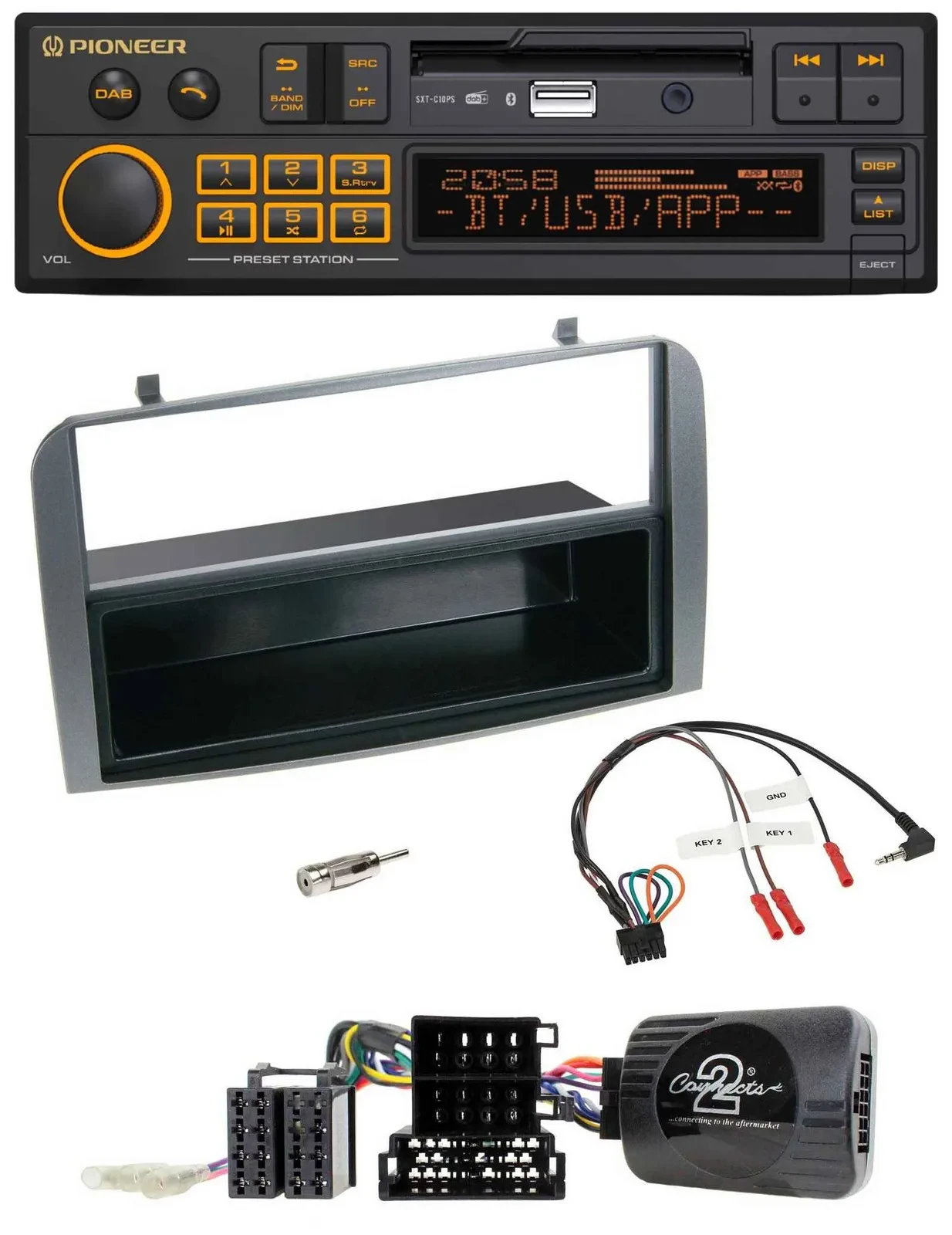 Автомагнитола для Alfa Romeo 147/GT 2007–2010 Pioneer DAB, USB, Bluetooth, антрацит