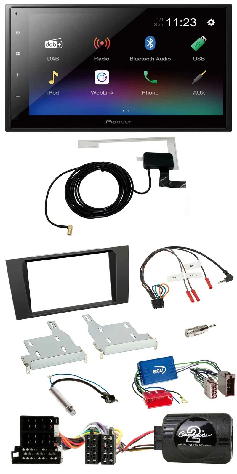 Pioneer DAB Lenkrad Bluetooth 2DIN USB Autoradio für Audi A4 99-01 Aktivsystem