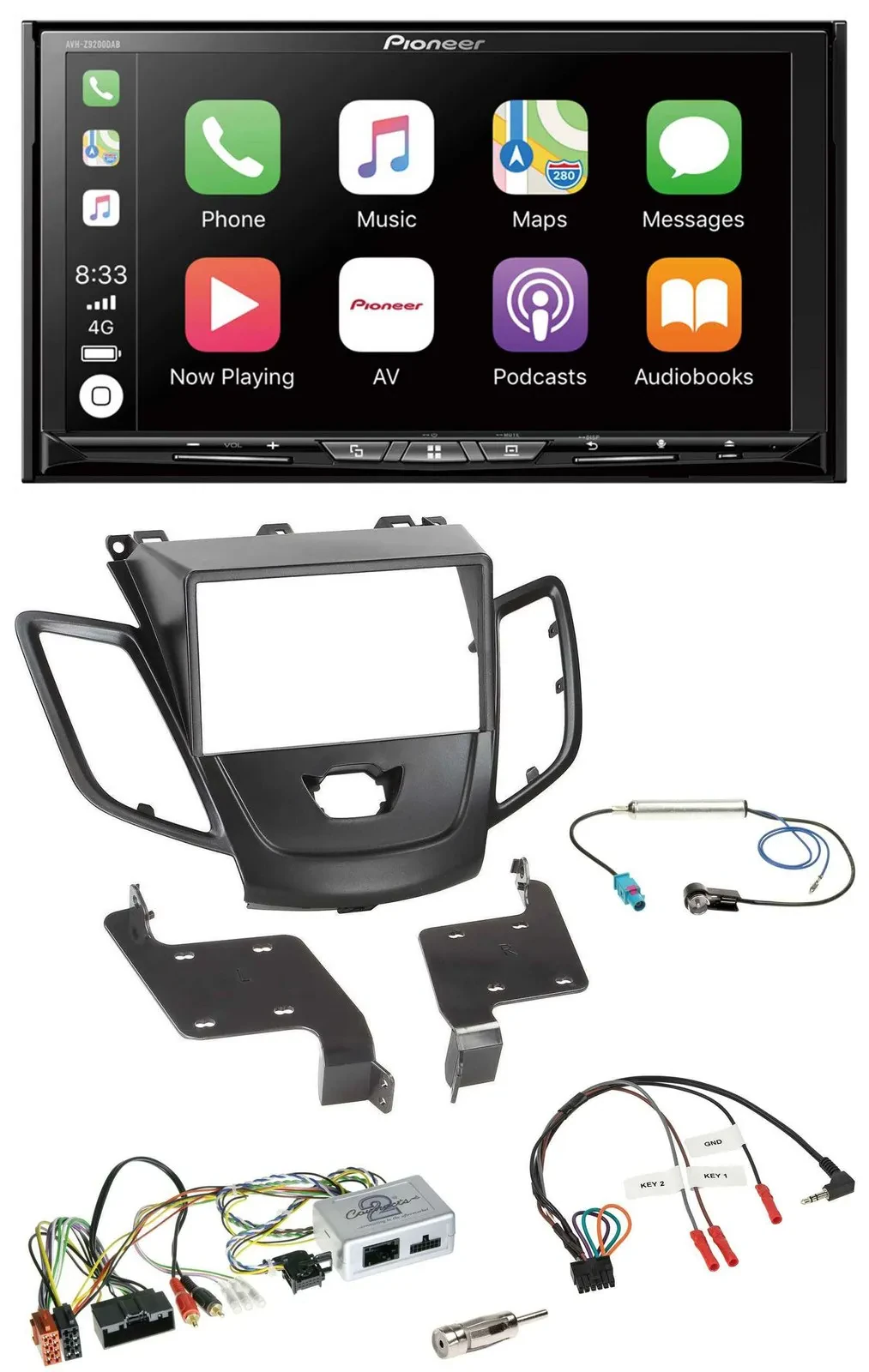 Pioneer 2DIN Lenkrad USB DAB DVD Bluetooth Autoradio für Ford Fiesta 10-17 schwa