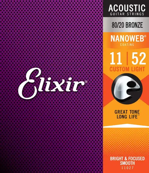 Струны для акустической гитары Elixir Nanoweb 11027 11-52, бронза