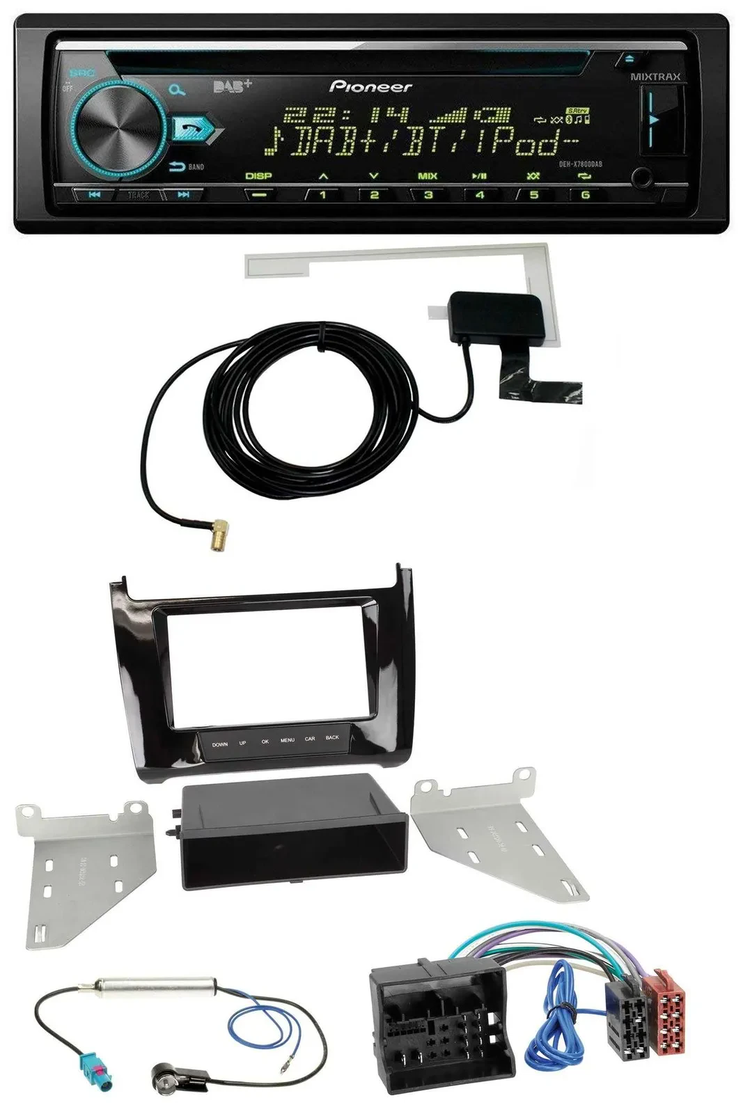 Pioneer MP3 AUX CD USB DAB Autoradio für VW Polo (ab 14) - piano-schwarz