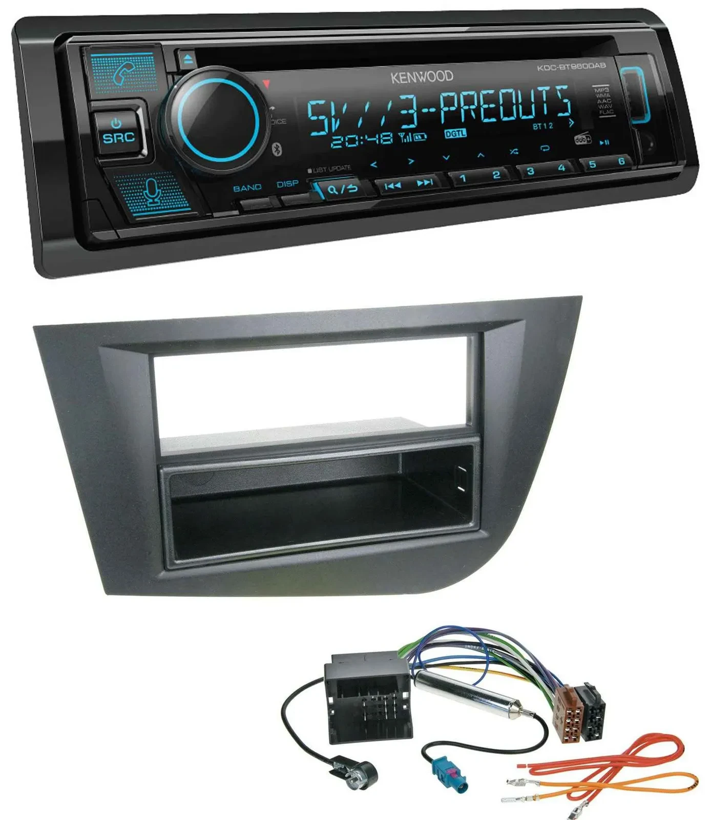 Автомагнитола для Seat Leon Kenwood Bluetooth, USB, CD, MP3, DAB, черный