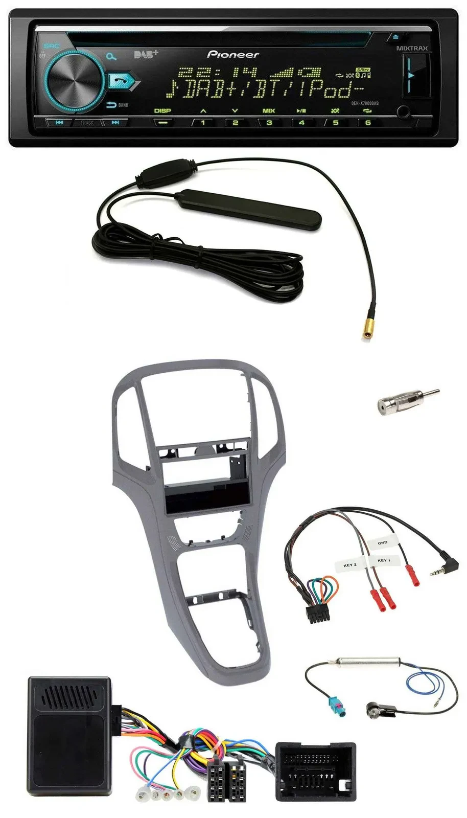 Автомагнитола Pioneer CD/MP3, DAB, USB для Opel Astra J (с 2009), совместима с управлением на руле, титан-серый