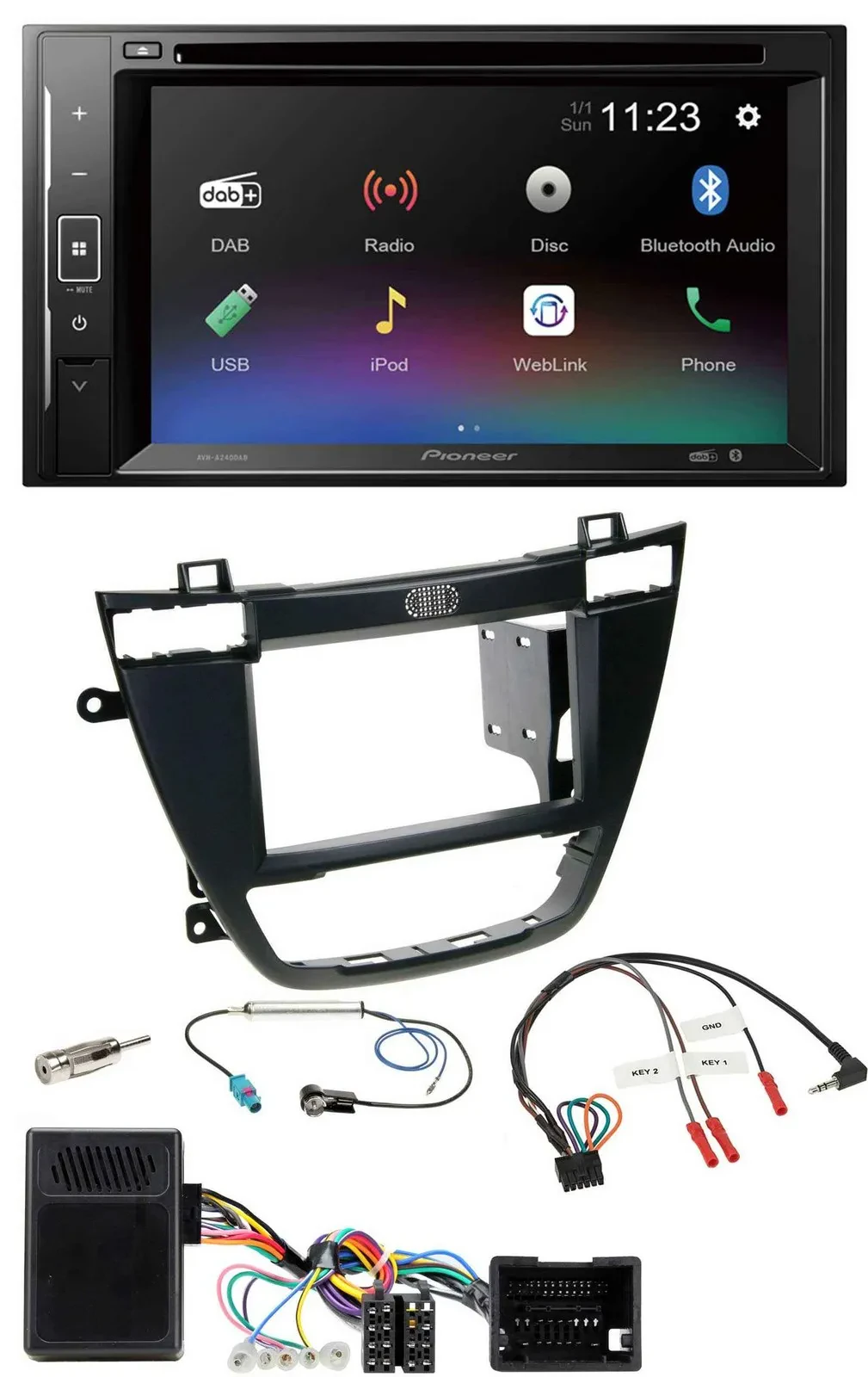 Pioneer Bluetooth Lenkrad USB 2DIN DAB DVD Autoradio für Opel Insignia ab 08 sch