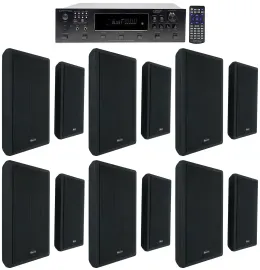 Technical Pro 6000w 6-Zone Amplifier+12 Slim Wall Speakers 4 Restaurant/Bar/Cafe