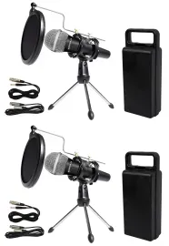 (2) Rockville Dynamic Podcasting Podcast Microphones+Stands+Pop Filters+Cables