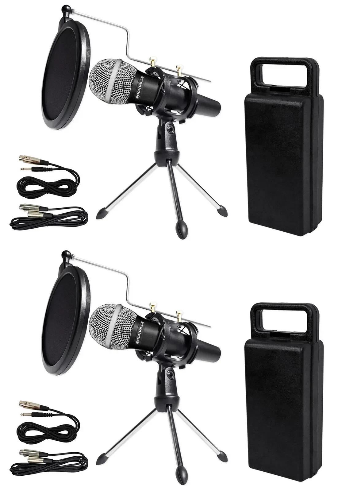 Вокальный микрофон Rockville RMC-XLR Black с аксессуарами (пара)