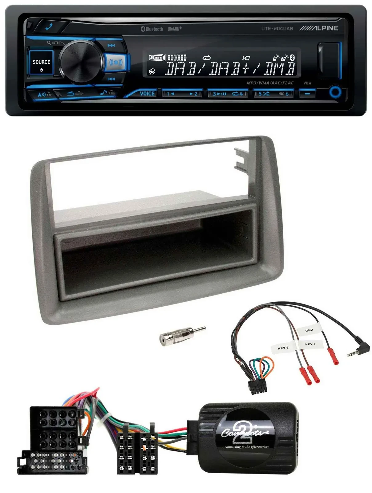 Alpine USB Bluetooth DAB Lenkrad Autoradio für Fiat Panda 04-10 169 grau