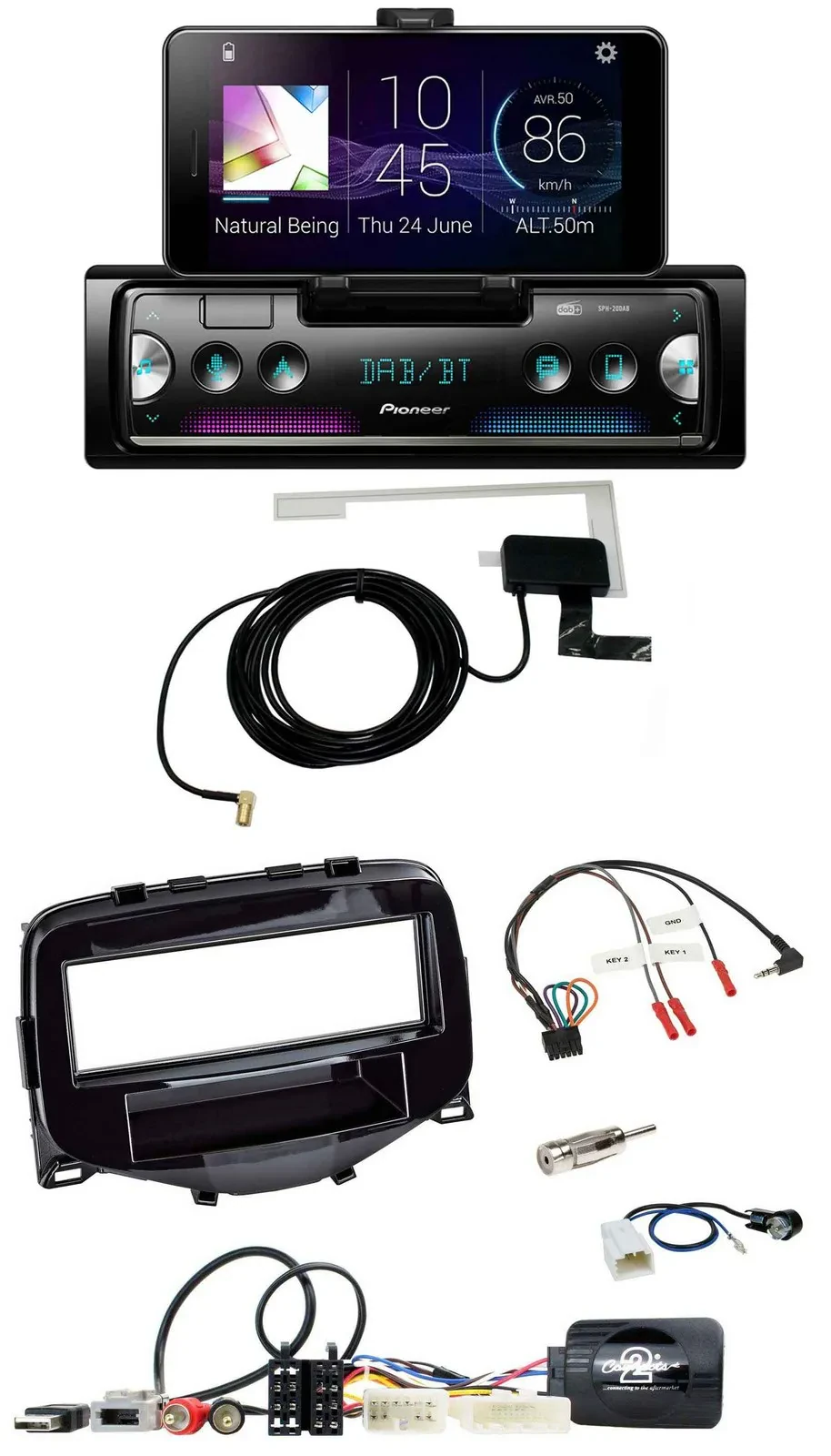 Автомагнитола для Toyota Aygo 2014–2021 Pioneer DAB, Bluetooth, USB, поддержка кнопок на руле