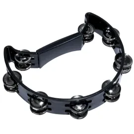 Hand Tambourine Schwarz Doppelreihig Stahl-Schellen Halbmond Robust Langlebig