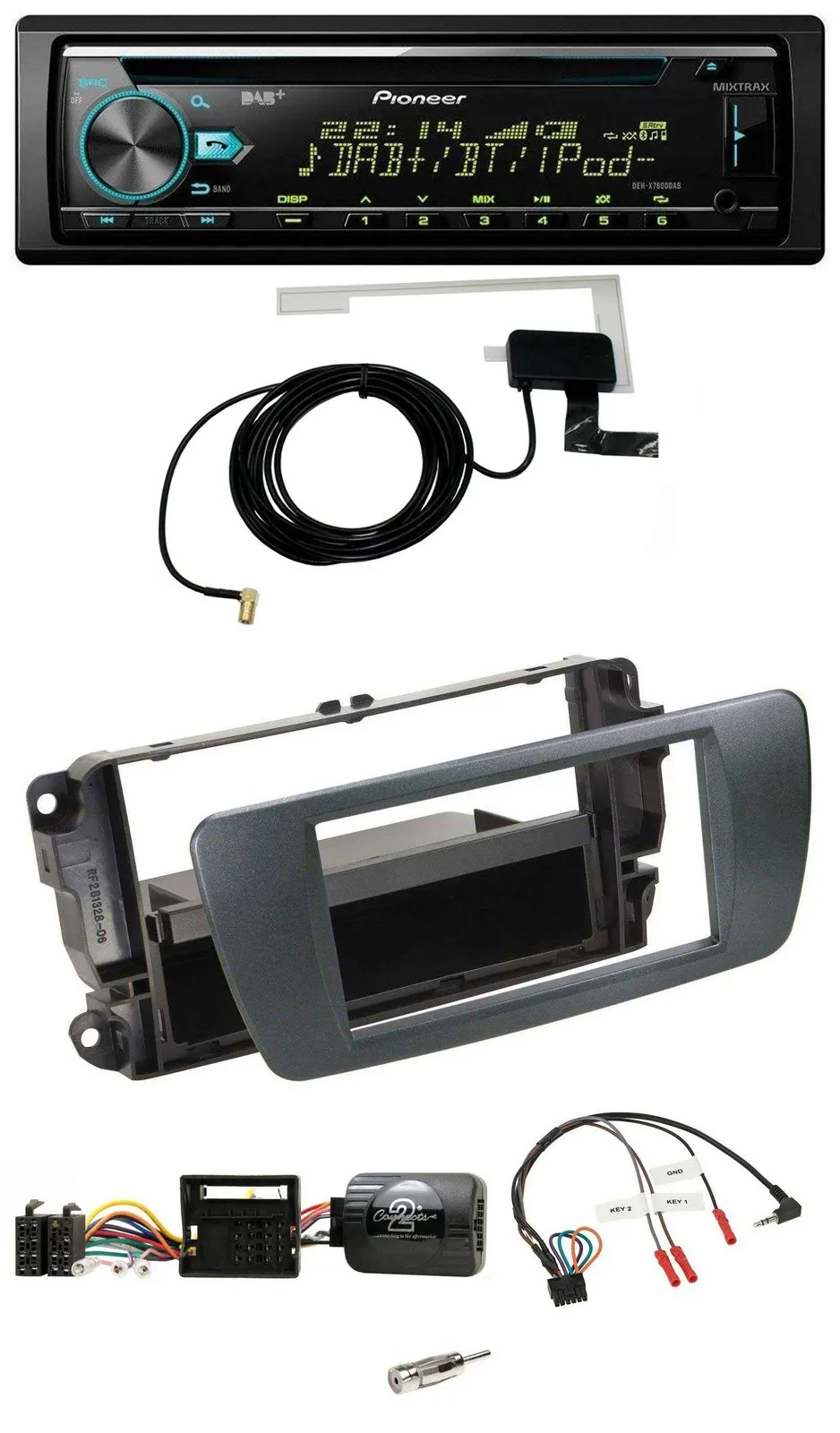 Автомагнитола Pioneer CD/USB/DAB, MP3, совместима с кнопками на руле, для Seat Ibiza, чёрный