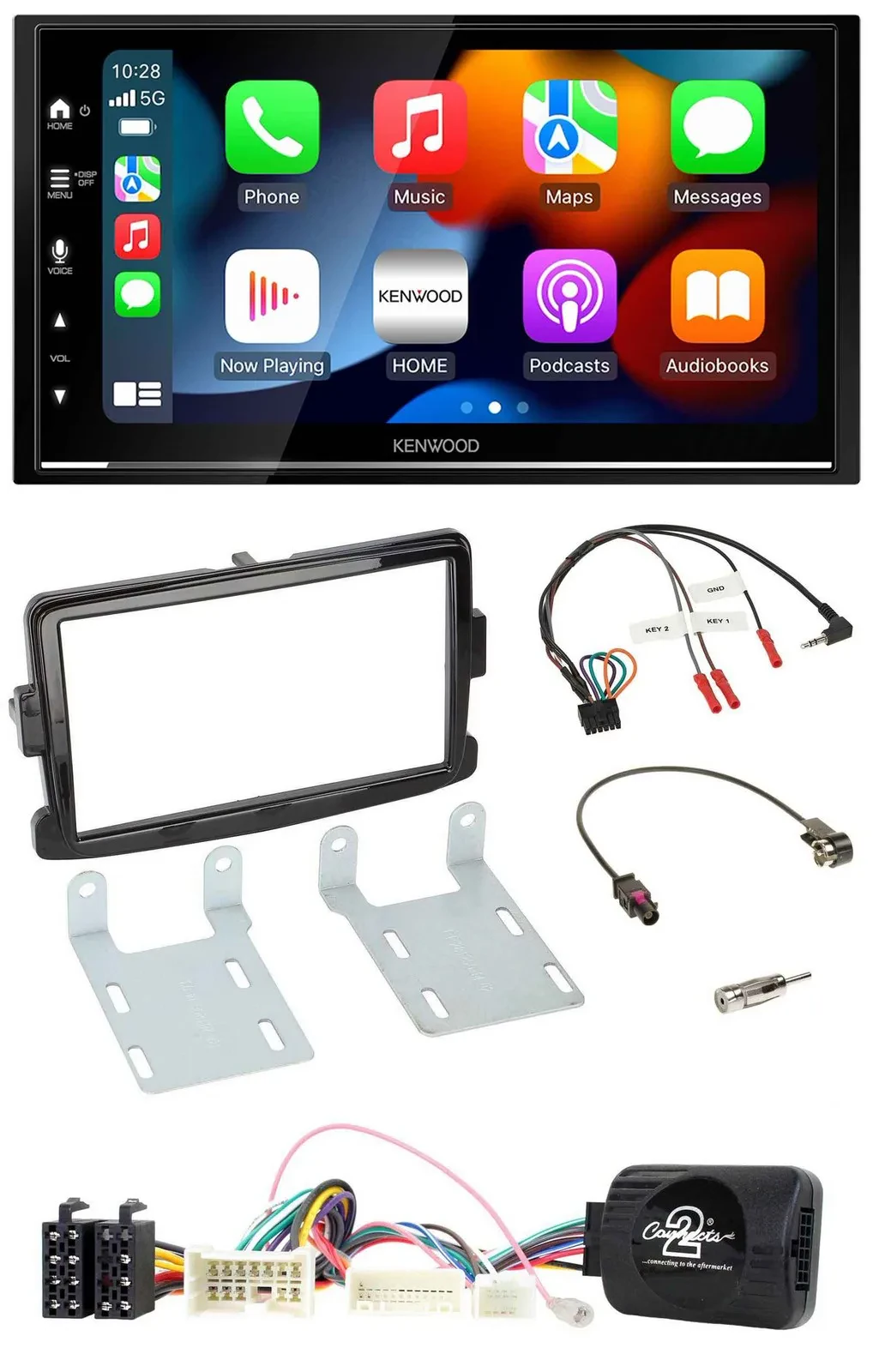 Kenwood DAB USB Bluetooth 2DIN Lenkrad Autoradio für Dacia ab 2012 piano schwarz