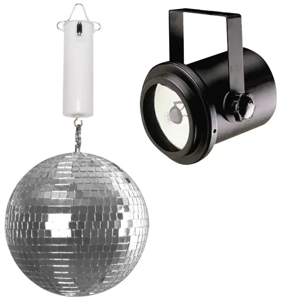 8" Mirror Glass Disco Ball Party Bands Club DJ Stage Lighting Effect w Pinspot