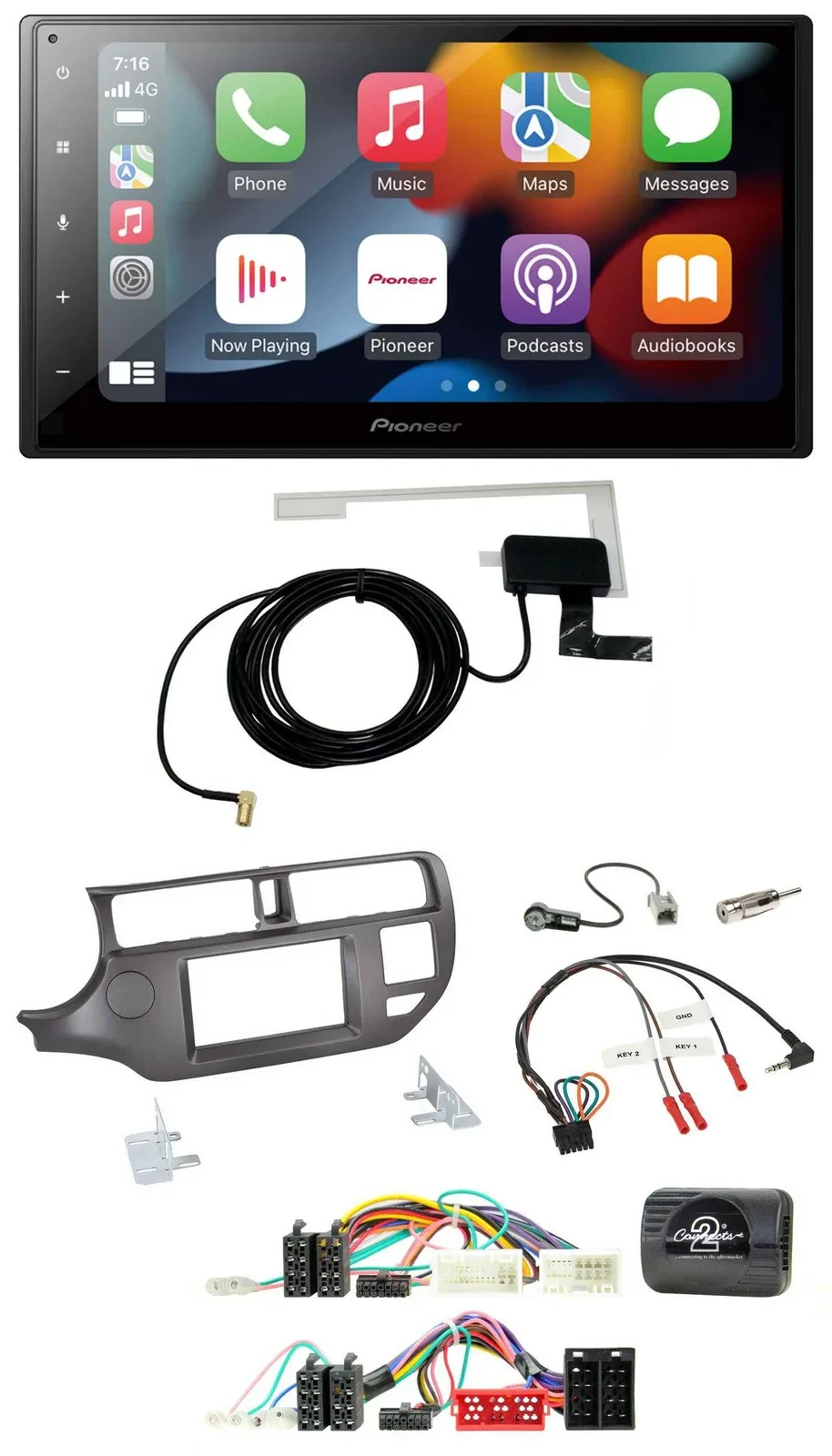 Pioneer Lenkrad USB Bluetooth DAB 2DIN Autoradio für Kia Rio 11-15 UB anthrazit